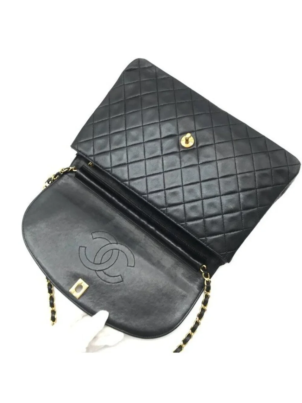 Chanel CC Logo Quilted Leather Turnlock Chain Shoulder Bag Black